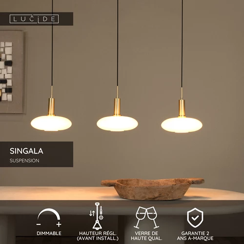 Lucide SINGALA - Suspension - 3xE27 - Or Mat / Laiton - USP